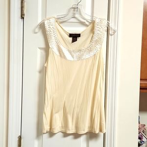 Chadwicks Ivory Sleeveless top with Satin neckline.